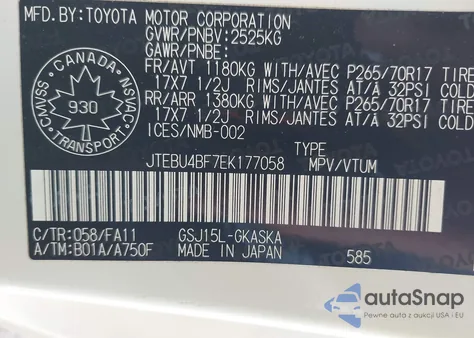 2014 Toyota Fj Cruiser из США, поврежденный, VIN JTEBU4BF7EK177058